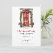 Invitation Aquarelle festive porte rouge rustique courroie ro (Debout devant)