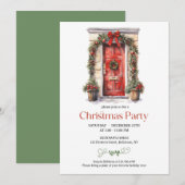 Invitation Aquarelle festive porte rouge rustique courroie ro (Devant / Derrière)