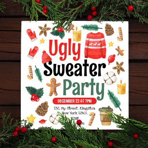 Invitation Aquarelle Festive Ugly Sweater Party