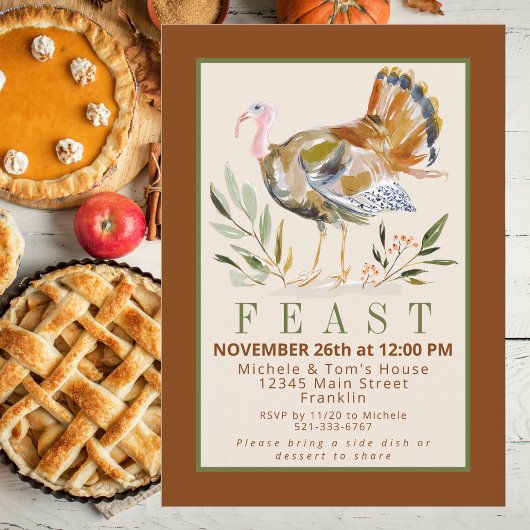 Invitation Aquarelle Fête d'Action de grâce Fête Turquie Foli