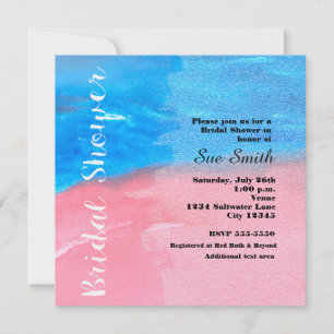 Invitation aquarelle Fête de mariage bleu et rose