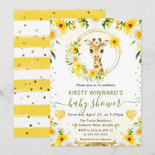 Invitation Aquarelle Fête de Naissance Girafe Mignonne Jungle