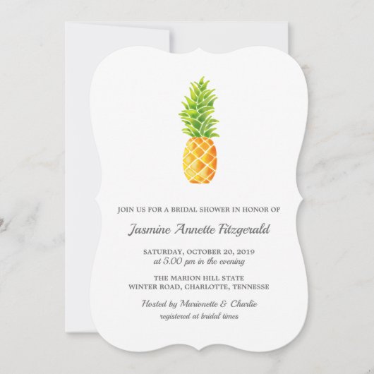 Invitation Aquarelle Fête des mariées ananas (Devant)