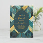 Invitation Aquarelle Fête des mariées Art Déco Vert et Or (Debout devant)