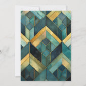 Invitation Aquarelle Fête des mariées Art Déco Vert et Or (Dos)