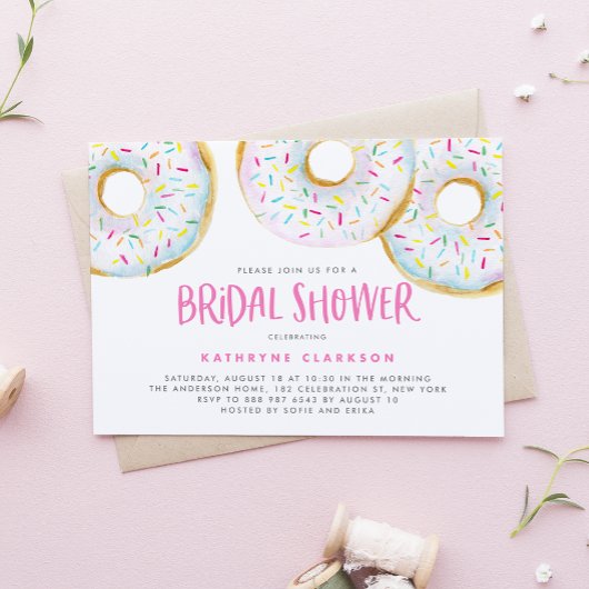 Invitation Aquarelle Fête des mariées blanche arrosée Donuts