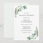 Invitation Aquarelle Fête des mariées blanche fleurie et vert (Devant / Derrière)