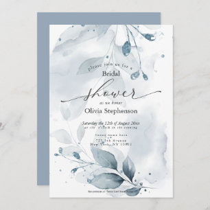 Invitation Aquarelle Fête des mariées Bleu rustique
