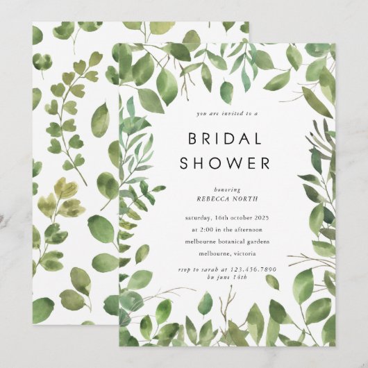 Invitation Aquarelle Fête des mariées de cadre de bordure feu (Devant / Derrière)