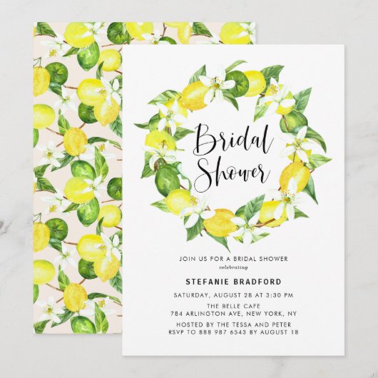 Invitation Aquarelle Fête des mariées de couronne de fleur de (Devant / Derrière)