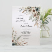 Invitation Aquarelle Fête des mariées de fleurs bleu ivoire (Debout devant)