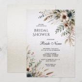 Invitation Aquarelle Fête des mariées de fleurs bleu ivoire (Devant / Derrière)