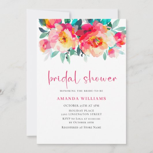 Invitation Aquarelle Fête des mariées de fleurs orange rose v (Devant)