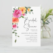 Invitation Aquarelle Fête des mariées de fleurs orange rose v (Debout devant)