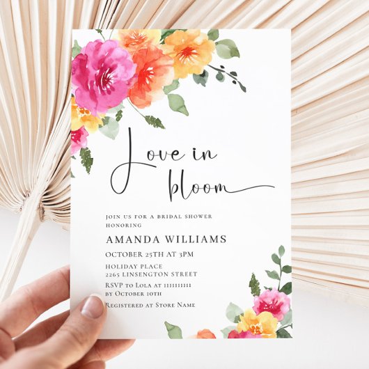 Invitation Aquarelle Fête des mariées de fleurs orange rose v