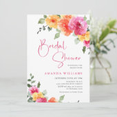 Invitation Aquarelle Fête des mariées de fleurs orange rose v (Debout devant)