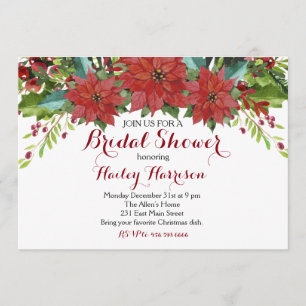Invitation Aquarelle Fête des mariées de Noël Florale