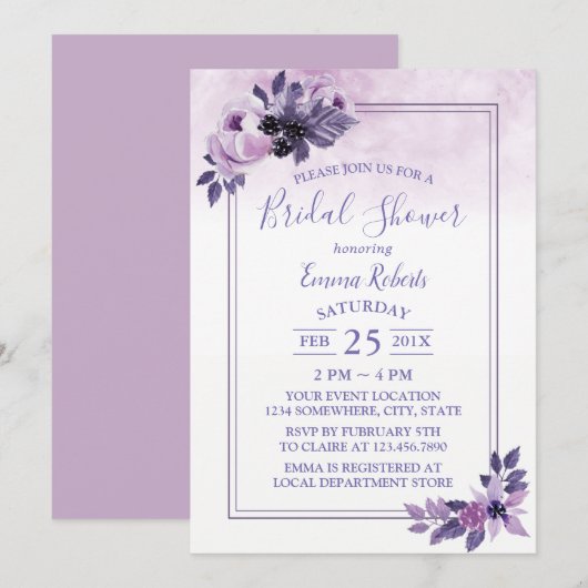 Invitation Aquarelle Fête des mariées de printemps florale Ma (Devant / Derrière)