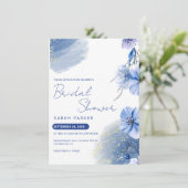 Invitation Aquarelle Fête des mariées Fleurs Bleues (Debout devant)