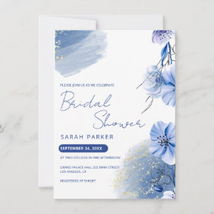 Invitation Aquarelle Fête des mariées Fleurs Bleues