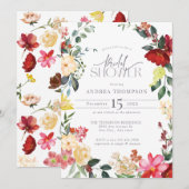 Invitation Aquarelle Fête des mariées Fleurs du Jardin (Devant / Derrière)