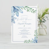 Invitation Aquarelle Fête des mariées Floral bleu (Debout devant)