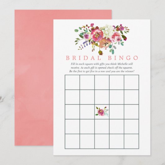 Invitation Aquarelle Fête des mariées florale Bingo (Devant / Derrière)