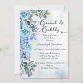 Invitation Aquarelle Fête des mariées florale bleu (Devant)