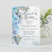 Invitation Aquarelle Fête des mariées florale bleu (Debout devant)