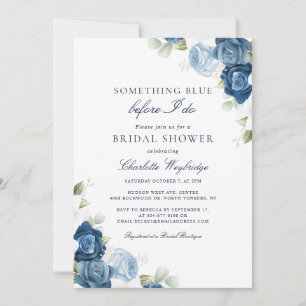 Invitation Aquarelle Fête des mariées florale bleu foncé
