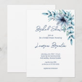 Invitation Aquarelle Fête des mariées florale bleu foncé (Devant / Derrière)