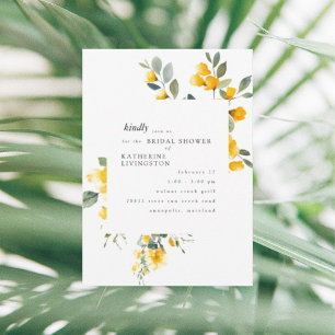 Invitation Aquarelle Fête des mariées florale jaune