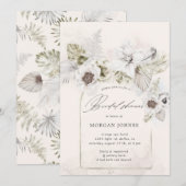 Invitation aquarelle Fête des mariées florale romantique Invi (Devant / Derrière)