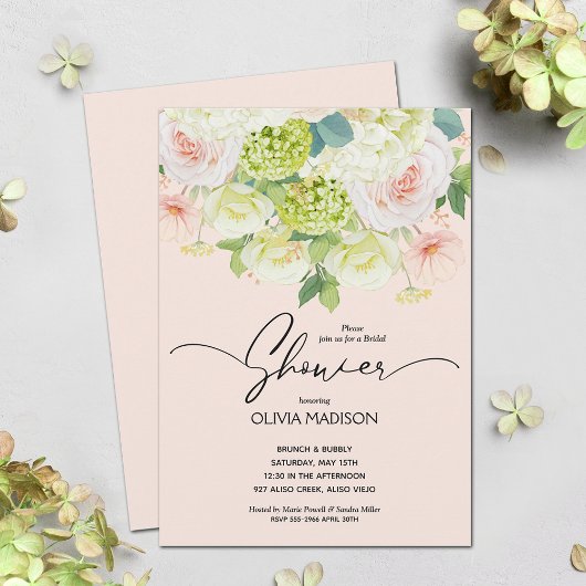Invitation Aquarelle Fête des mariées florale rose pâle
