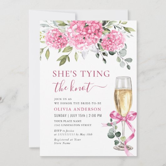 Invitation Aquarelle Fête des mariées Hydrangea rose (Devant)