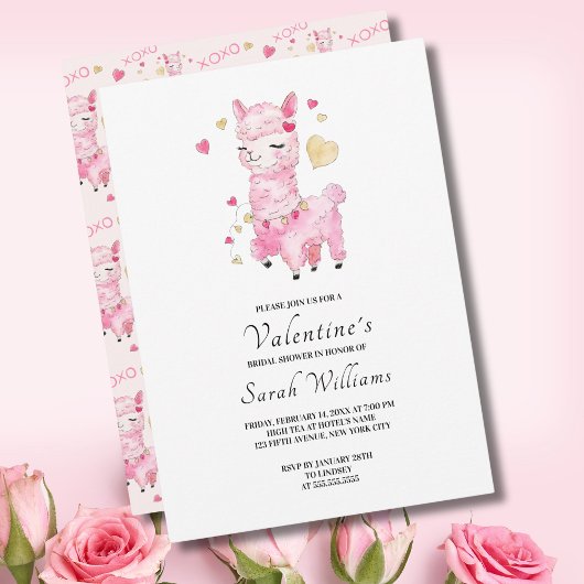 Invitation Aquarelle Fête des mariées Llama rose
