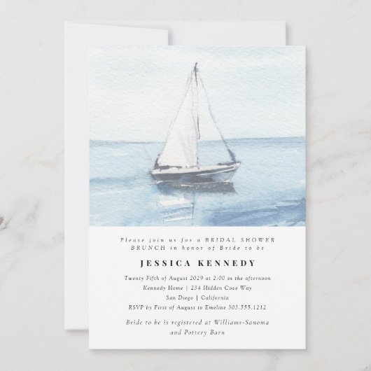 Invitation Aquarelle Fête des mariées nautique Brunch (Devant)