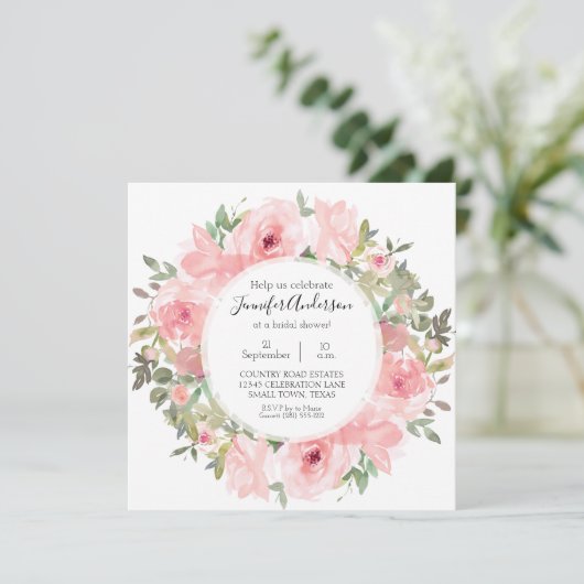 Invitation Aquarelle Fête des mariées rose pâle (Debout devant)