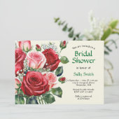 Invitation Aquarelle Fête des mariées Roses rouges et roses (Debout devant)