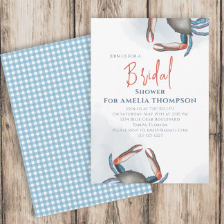 Invitation Aquarelle Fête des mariées simple Crabe bleu Code