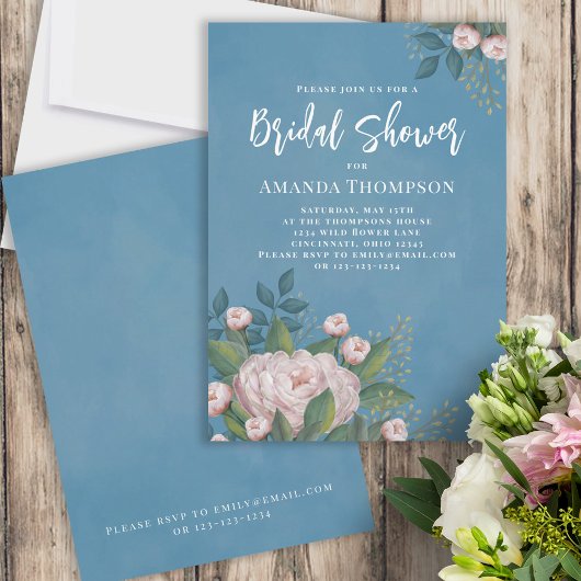 Invitation Aquarelle Fête des mariées végétale rose