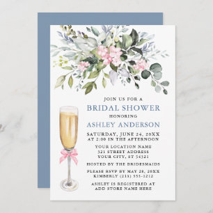 Invitation Aquarelle Fête des mariées vert Dusty bleu rose