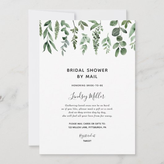 Invitation Aquarelle Fête des mariées verte par courrier (Devant)