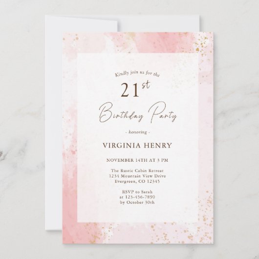 Invitation Aquarelle fête du 21e anniversaire (Devant)