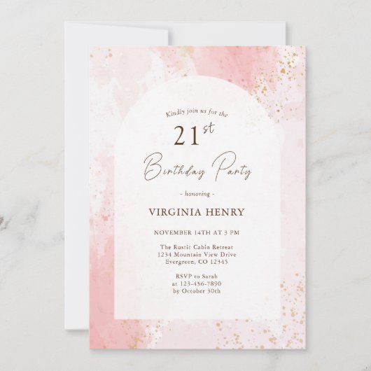 Invitation Aquarelle fête du 21e anniversaire (Devant)