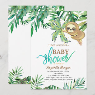 Invitation Aquarelle Fête Prénatale d'Été Paresseux Endormi