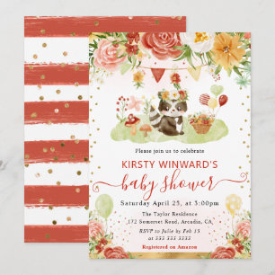 Invitation Aquarelle Fête Prénatale pour Bébé Raton Laveur de