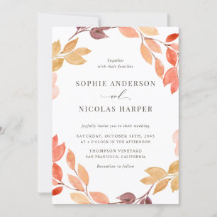 Invitation Aquarelle Feuillage d'automne Mariage de couronne