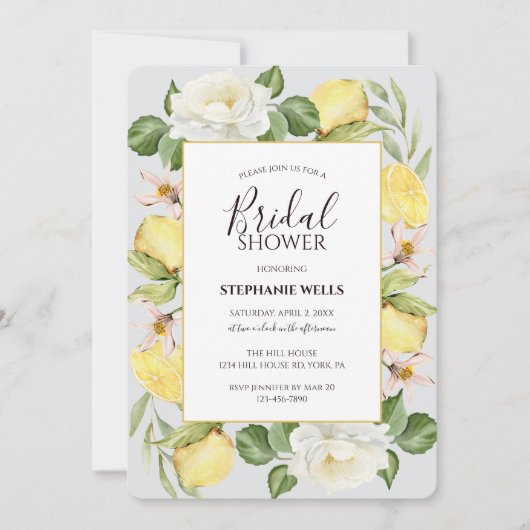 Invitation Aquarelle feuillage floral citron (Devant)