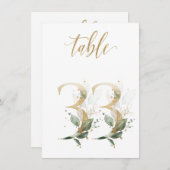 Invitation Aquarelle Feuillage vert et or, numéro de tableau  (Devant / Derrière)